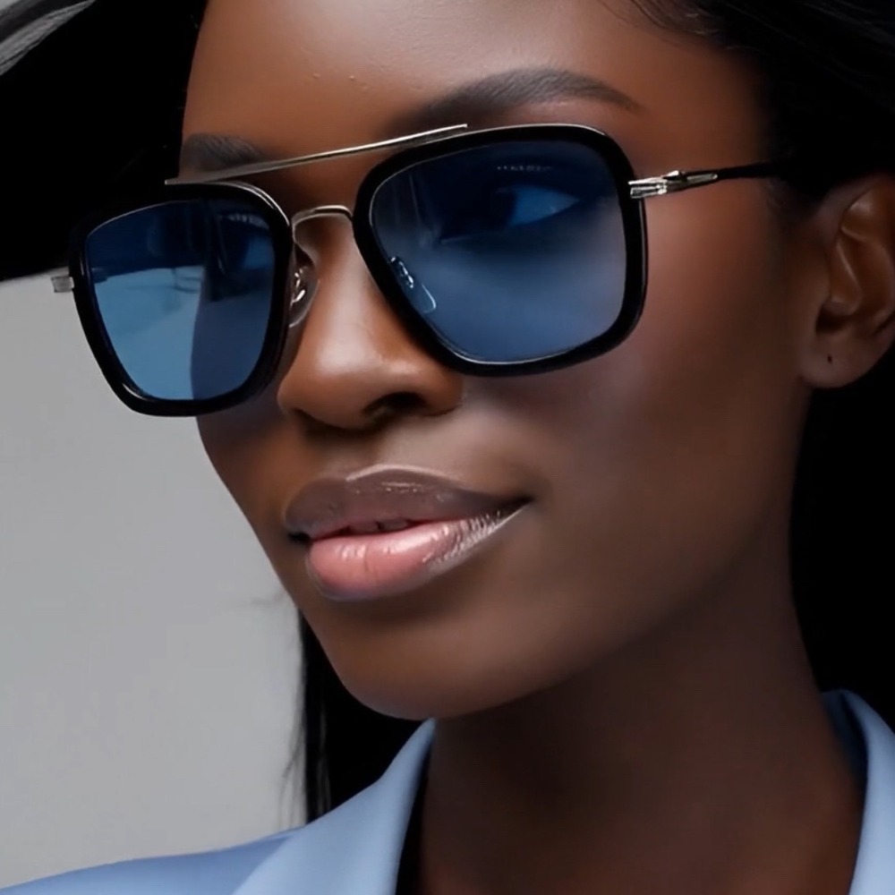 Square Sunglasses Women‎ Retro Designer Blue Tinted Lens Driving Shades Lentes